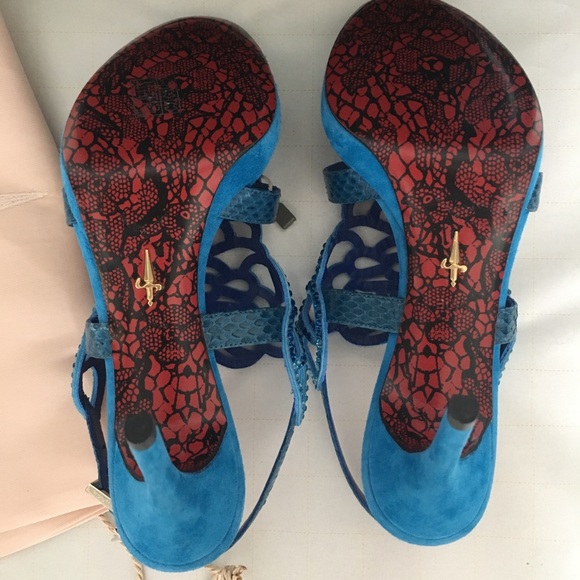 Cesare Paciotti Blue Leather Suede Sandals Sz 6.5 - Picture 7 of 8